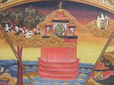 Tibetan Buddhism Wheel Of Life 06 01 Gods The sector of the gods at the very top represents a state of mind and existence which is happy and content.  Many people in the modern, technological world are living like gods with almost everything they could possibly want. White Buddha plays the melody of impermanence on a lute, trying to wake the gods up from their complacency and lack of mindfulness, and remind them that life is short and time is limited.
